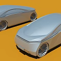 Two Futuristic Silver Concept Cars With Sleek Design On Orange Background