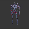 Futuristic Sci Fi Game Movie Character With Spiked Blue Mechanical Body And Red Accents