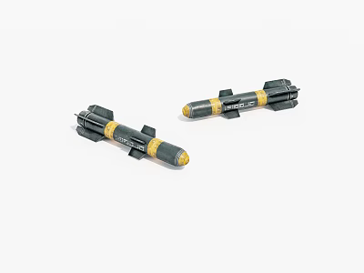 Two Military Missiles With Gray Body Yellow Tips And Yellow Stripes 3d model
