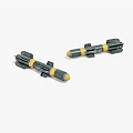 Two Military Missiles With Gray Body Yellow Tips And Yellow Stripes