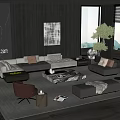 Minotti modern sofa coffee table combination leather sofa corner sofa multi-person sofa stone coffee table 3d model