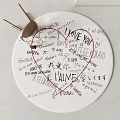 Decorative Round Rug with Handwritten Messages and Red Heart Design