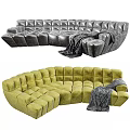 Curved Sectional Sofa With Block Design Black Green And Blanket For Living Room