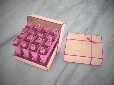 Interactive Zone Displaying Pink Roses In Box And Sweet Roses Gift Package 3d model