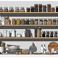 Organized Kitchen Shelves With Utensils Spice Jars And Cooking Tools For Home