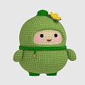 Cute Green Doll With Checkered Pattern Hat Yellow Flower And Pink Smiling Cheeks 3d model