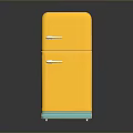Retro Yellow Double Door Refrigerator With Turquoise Base On Dark Surface