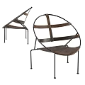 Modern Accent Chair With Circular Metal Frame Leather Straps Wooden Seat And Black Metal Legs