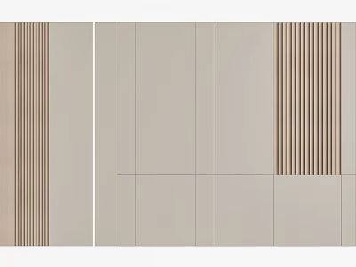 Minimalist Sofa Backdrop Wall With Wooden Slats And Neutral Tones 3d model