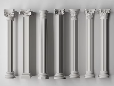 Various Classical Roman Columns Showcasing Intricate Carvings and Diverse Architectural Styles 3d model