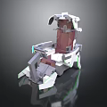 Futuristic Mechanical Chair With Metallic Structure Red Seat And Green Accents