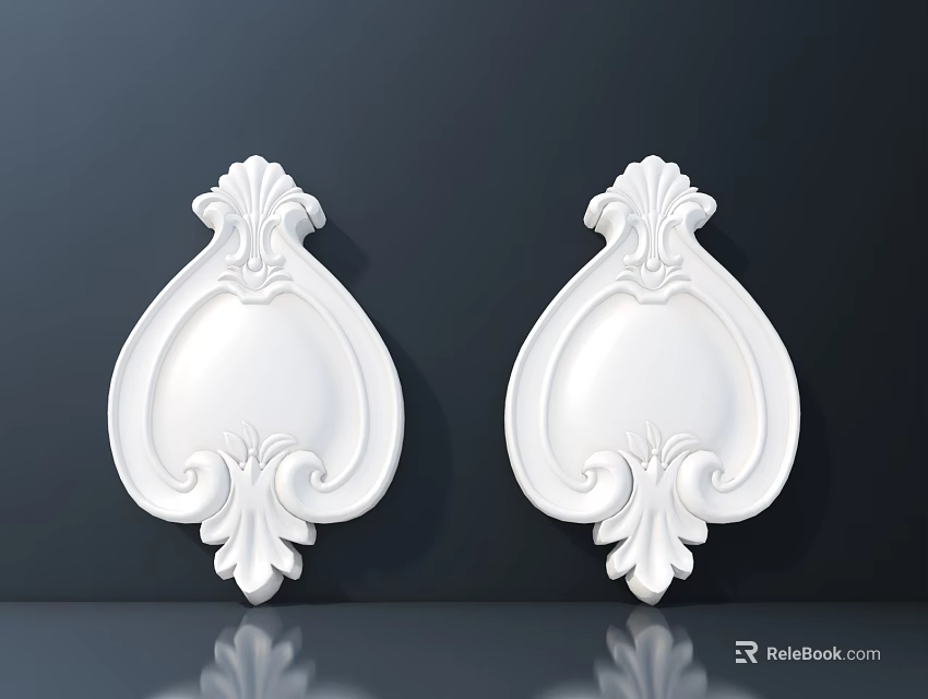 Carved Decorative Wall Ornaments White Symmetrical Intricate Patterns With Glossy Surface On Dark Background 3d model 