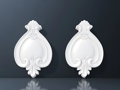 Carved Decorative Wall Ornaments White Symmetrical Intricate Patterns With Glossy Surface On Dark Background 3d model