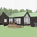Modern Single Family House With Wooden Exterior Large Glass Windows And Woodland Surroundings
