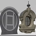 Architectural Components Featuring Gray Oval Frame And Beige Decorative Topped Structure With Windows 3d model