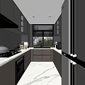 Modern Kitchen With Dark Cabinets White Countertop Window And Stainless Steel Appliances
