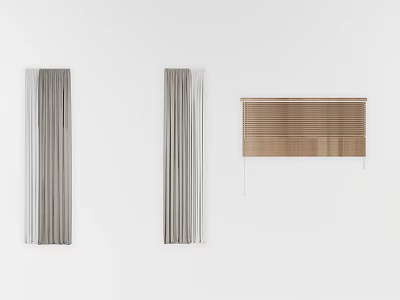 Gray Vertical Blinds and Brown Horizontal Blinds Display on White Wall 3d model