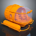 Orange Submersible Diving Capsule 3D Model With Transparent Cabin Seats And Gear