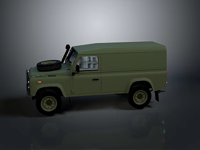 Light Green Military Cargo Van With Spare Tire And Transparent Windows 3d model