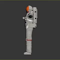 Man in White Astronaut Spacesuit With Orange Helmet Arms Outstretched Against Gray Background