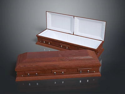 Wooden Casket With Open And Closed Design White Interior Lining Metal Hardware 3d model