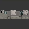 Modern L Shaped Light Gray Wicker Sofa Set With Green Pink Cushions