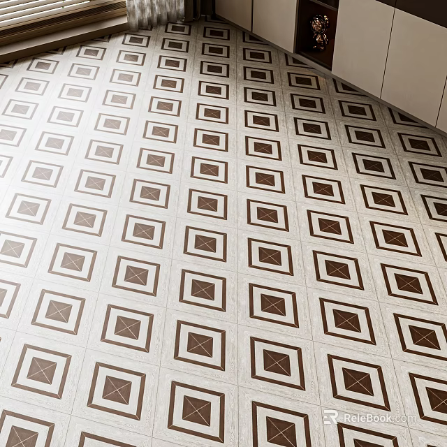 Wooden Floor With Geometric Square Patterns For Modern Living Spaces 3d model