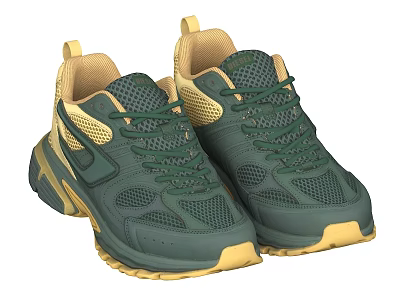 Green Athletic Sneakers With Yellow Accents Mesh Upper And Cushioned Sole For Comfortable Sports 3d model