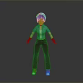 Game And Movie Character With Purple Hair Red Headband Blue Shirt And Red Shoes