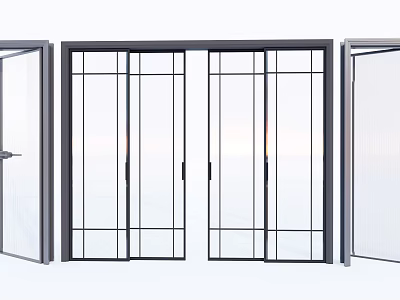 Modern Sliding Doors With Glass Panels And Metal Frames In Open Close Positions 3d model