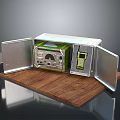 Open Metal Control Box With Internal Electronic Components Display Screen And Wooden Base 3d model