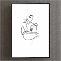 Abstract Painting Of Seated Figure In Minimalist Line Art With Black Lines And White Background