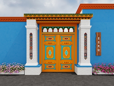 Ethnic style Xinjiang Yili blue gate entrance door 3d model