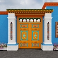 Ethnic style Xinjiang Yili blue gate entrance door 3d model