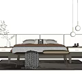 Modern Double Bed with Minimalist Headboard Soft Bedding Nightstands Lamp Vase and Bench