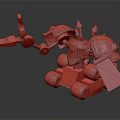 Mechanical Character Design With Treads Glowing Red Components And Weapon Arm 3d model