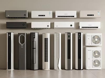 Various Air Conditioners And Fans With Wall Mounted Standing Designs And Styles 3d model