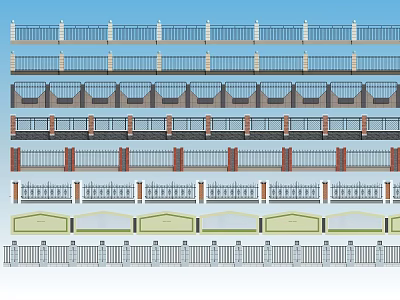 Architectural Exterior Wall Designs Featuring Diverse Railing Patterns And Decorative Details 3d model