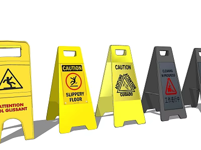 Traffic Warning Signs With Different Colors Caution Slippery Wet Floor Messages And Icons 3d model