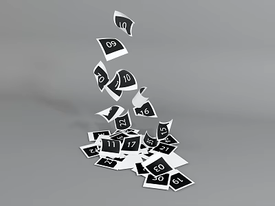 Scattered Black Cards Wall Decor With Numbers On Grey Background Design 3d model
