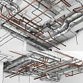 Industrial Ceiling With Metal And Red Pipes Against White Wall Design