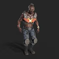 A Man Wearing Colorful Chest Armor Camouflage Pants Knee Pads And Boots
