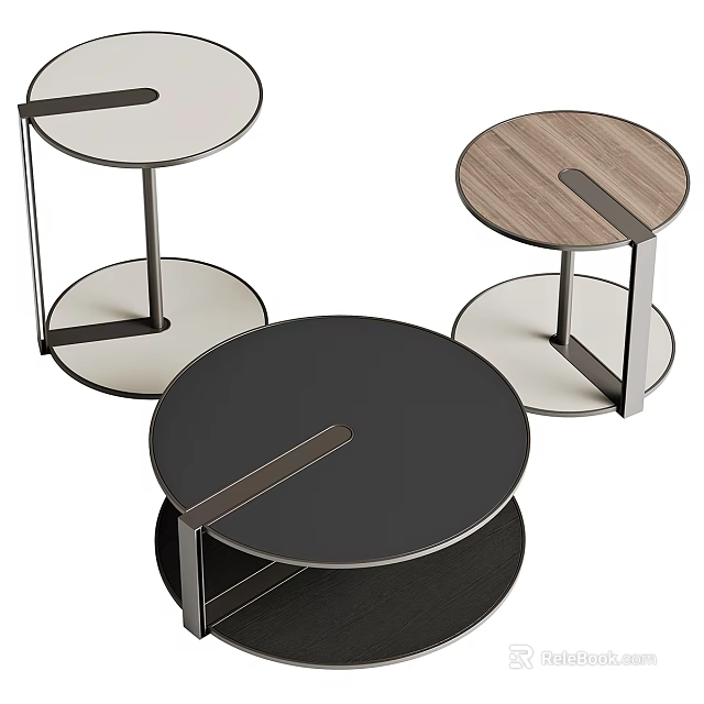 Modern Sofa Coffee Table Set with Round Tops Metal Frames and Various Materials 3d model
