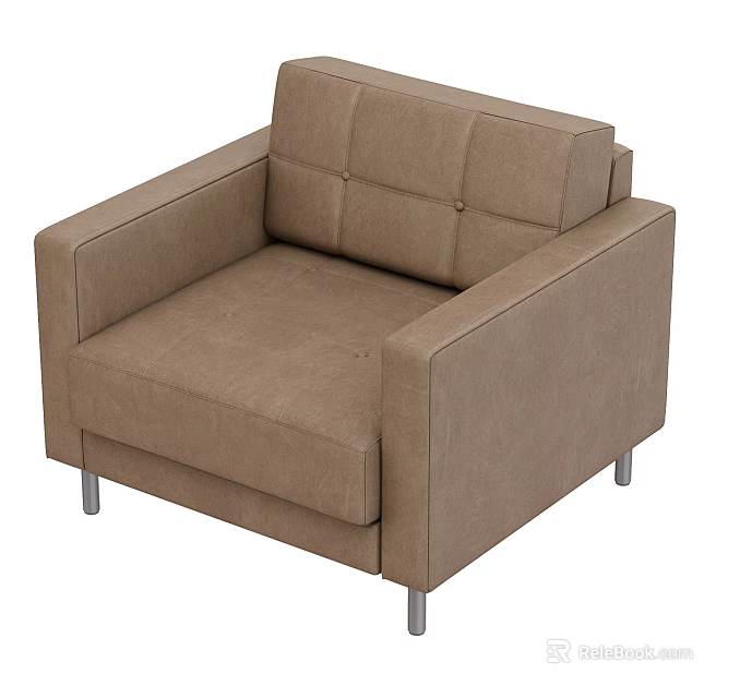Brown Fabric Single Sofa With Modern Simple Design And Metal Legs 3d model