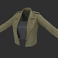 Olive Green Short Collared Jacket With Zipper Closure And Black Inner Layer 3d model