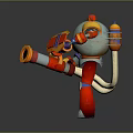 Colorful Mechanical Robot Character With Red Yellow Blue Metallic Body And Arm Tool