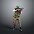 Military Themed Game Movie Character With Green Helmet Tactical Vest And Rifle