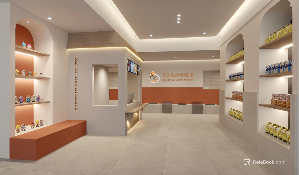 Jimmy Art Academy Modern Reception Area With Desk Shelves And Bright Lighting 3d model 
