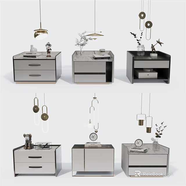 Modern Stylish Bedside Tables Featuring Drawers Decorative Items And Minimalist Design 3d model