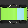 Cartoon Style Green Car With Large Wheels Blue Roof On Black Background And Reflection
